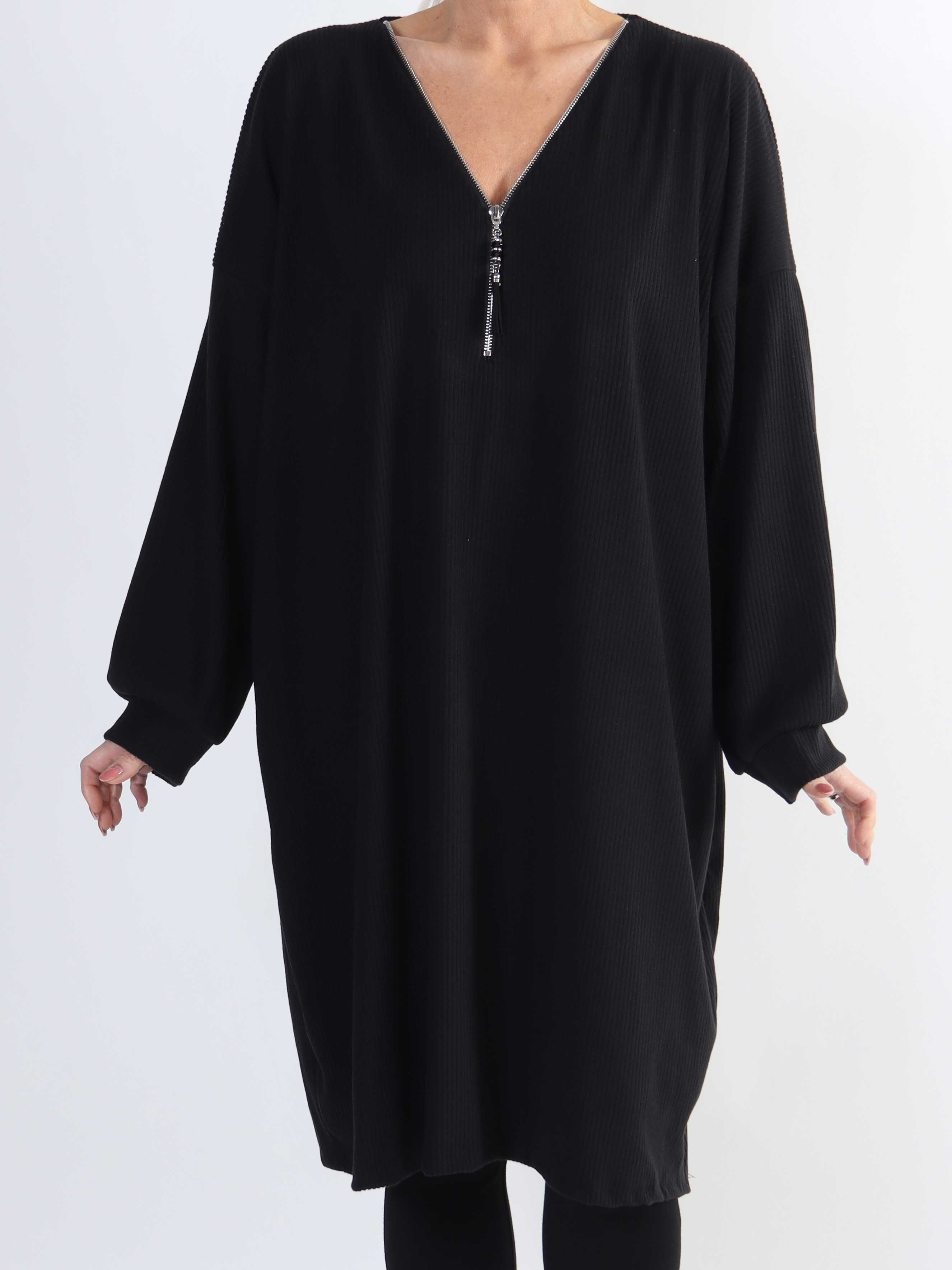 Liana - Blød plus size kjole i rib med lynlås